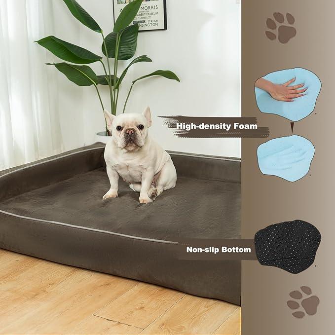 Mama halo Orthopedic Foam Dog Beds for Extra-Large Dogs Up to 130 lbs, XL Dog Couch with Bolster, Washable Pet Bed Sofa with Removable All-Over Water-Resistant Cover & Non-Slip Bottom(X-Large, Grey)