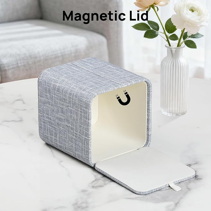 Cretkhp Square Tissue Box Cover with Magnetic Closure, Modern PU Leather Tissue Box Holder for Bathroom Vanity Countertop Night Stands Bedroom Office Desk, Stylish Cube Tissue Holder (Blue)