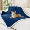 Smiry Waterproof Blanket Throw for Large Dogs, Soft Reversible Dog Blanket for Sofa Couch Bed, Washable Leakproof Sherpa Fleece Furniture Couch Protector(50"x60", Navy/White)