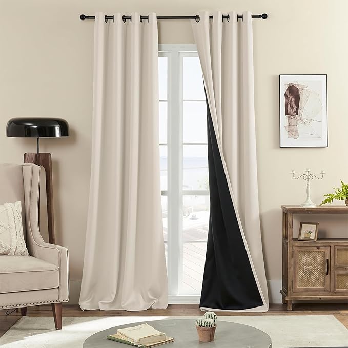 Rutterllow 100% Blackout Curtains, 102 Inches Long Full Blackout Drapes for Bedroom/Kids Room, Thermal Insulated Living Room Window Treatment Drapes (Set of 2 Panels, Brige, 52 x 102 inch)