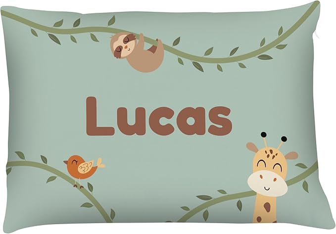 Prints Next Day – Kids Custom Safari Throw Pillow - 14" x 20" - Double-Sided Printing - Cover Only - Kids Personalized Bedroom Accent Pillow with Name - Nursery Decor - Printed in USA