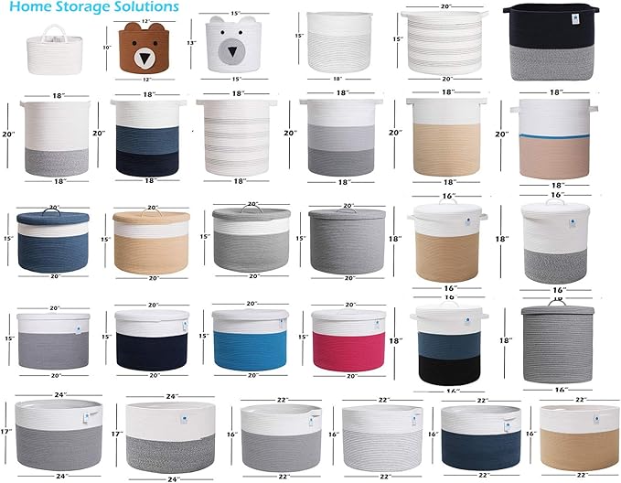16" x 16" x 18" Extra Large Storage Basket with Lid, Cotton Rope Storage Baskets, Laundry Hamper, Cloth Bin, for Clothes Towels Blankets Pillows Storage in Living Room, Full White Basket with Cover