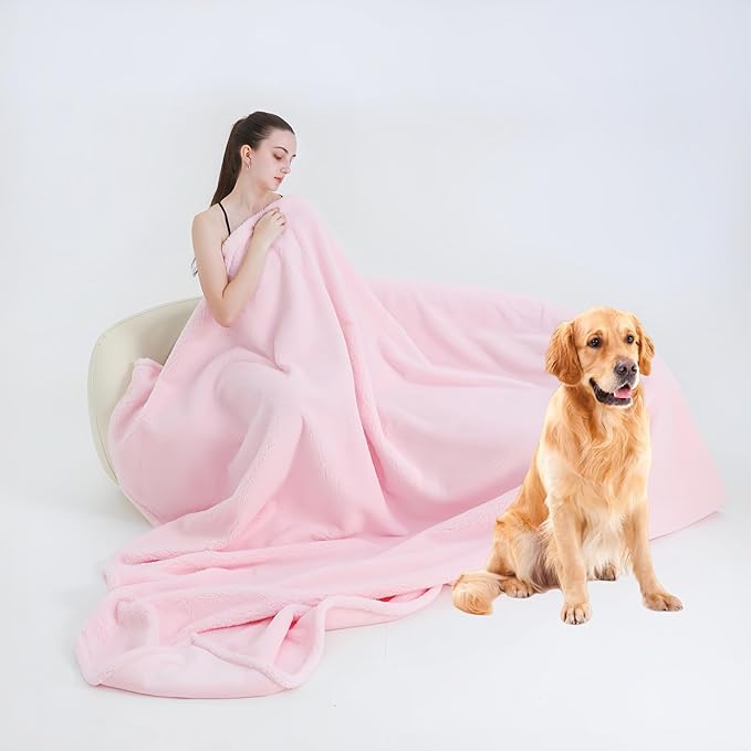HOPRAI Waterproof Pet Blanket for Medium Large Dogs Washable Fluffy Thick Jacquard Shag Fleece Warm Sherpa Pet Blanket Cats Puppy Couch Protection (Pink XXL85*85inches)