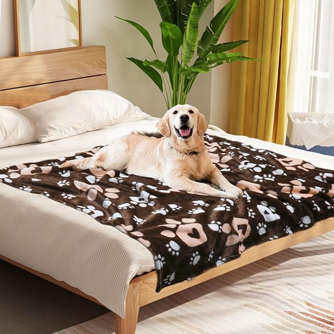 Gowyeg Dog Blanket, Soft Fleece Dog Blankets for Medium Large Dogs, Fluffy Flannel Pet Cat Puppy Blanket Cover for Bed Couch, Cute Paw Print Throw Blanket for Dogs, Brown, 60"X50"