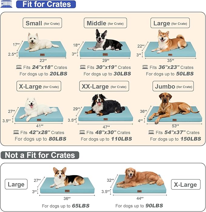 Tail Stories Outdoor Dog Bed for Small Dogs, Waterproof Dog Crate Bed for Medium Dogs Cats, Orthopedic Egg Crate Foam Pet Bed with Washable Removable Oxford Cover, Light Blue