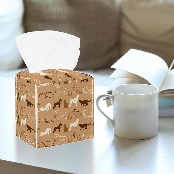 2 Pack Dogs Animals Tissue Box Cover Leather Facial Tissue Dispenser Box Holder for Dresser Bathroom Decorative