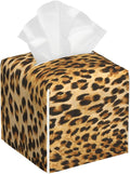 POIUBLE Tissue Box Holder Leopard Cheetah Animal Skin Tissue Box Cover Square Leather Tissue Holder Organizer Portable Decorative Facial Paper Case for Home Office Bathroom Vanity Countertop