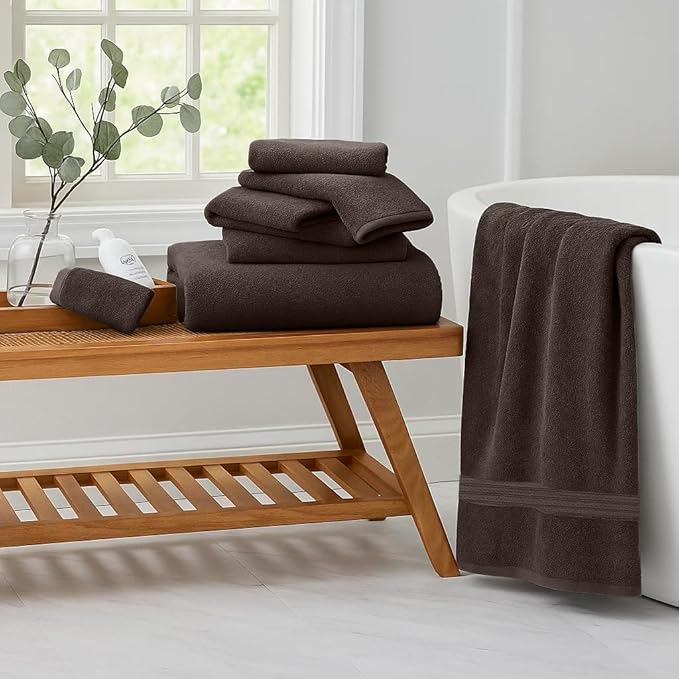 RIVERSIDE Pack of 8 Towels Set, 2 Large Bath, 2 Hand, 4 Face Washcloths, 100% Cotton Hotel Quality, Super Soft, Quick Dry, Highly Absorbent Perfect for Bathroom, Brown