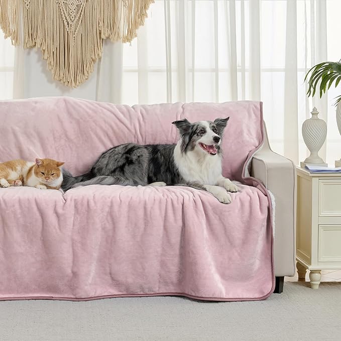 Yaning Waterproof Blanket for Bed Couch Sofa, Soft Liquid Pee Proof Pet Blanket for Dog Puppy Cat, Reversible Sherpa Fleece Furniture Protector (Dusty Pink, 50x60 inches)