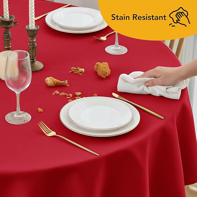 10-Pack Red Round Tablecloths, 108 Inches, Stain-Resistant Polyester for 4-5 Ft Round Tables - Washable Table Covers for Weddings, Banquets, Birthday Parties, Events