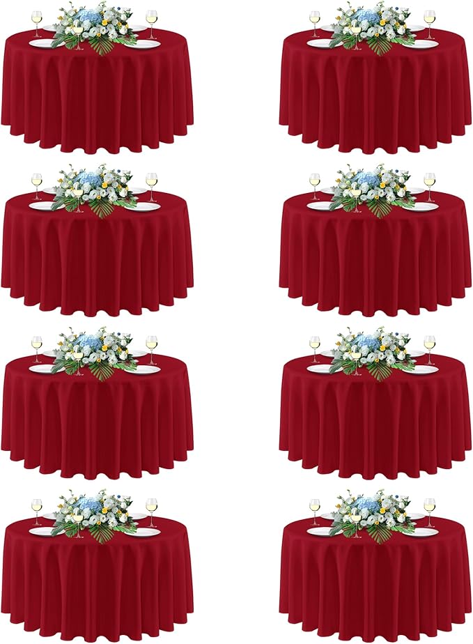 sancua Christmas Red Round Tablecloth 108 Inch Diameter, 8 Pack - Circle Polyester Fabric Table Cloth for Wedding Party Reception Banquet Birthday, Washable Formal Table Cover (Fit 42-96 Inch Tables)