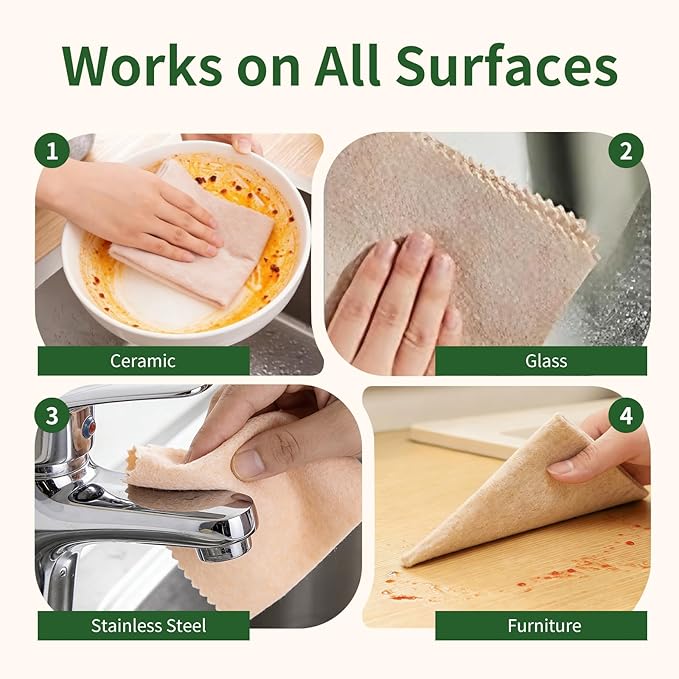 LNTPIP 10-Pack Reusable Cleaning Cloths, 11"x11" Loofah Fiber, Upgraded Swedish Dishcloth, Super Absorbent Odor-Free, Thickened Durable for All-Surface Kitchen, Bathroom Cleaning