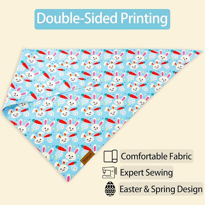THLOH Easter Dog Bandanas 2 Pack - Reversible Pet Scarf for Boy and Girl, Spring Pet Accessory, Holiday Bandana for Medium and Large Dogs (Large)