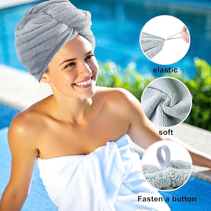 AGKXHDEC 2 Packs Single Layer Microfiber Hair Turbans - Drying Wrap for Women (Blue,Gray)