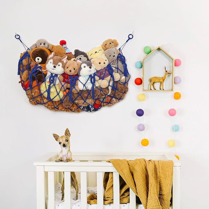 YKBU Stuffed Animal Net or Hammock Wall Macrame Toy Display Plush Toy Holder Ceiling Hanging Net for Stuffed Animal Storage (Blue, 49" W)