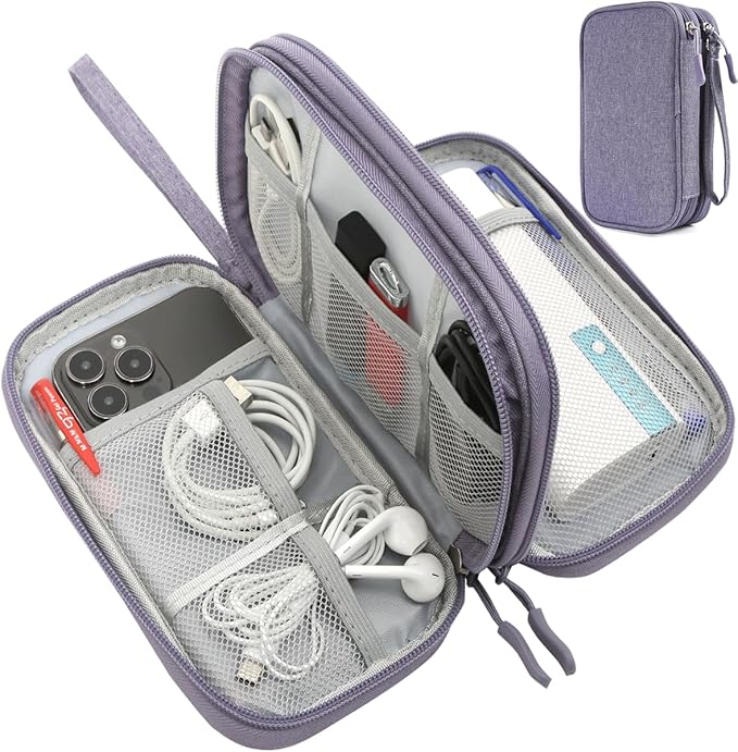 CAAORDKSO Travel Electronic Organizer Pouch Bag, Waterproof Portable Electronic Accessories Storage Multifunctional Case for USB, Cable, Cord, Charger, Phone, Power Bank, Earphone (Purple, Large)