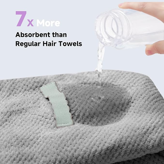 Netcken Large Microfiber Hair Towel for Women,Super Soft Anti Frizz & Quick Dry for Curly Hair,Ultra Absorbent Hair Wrap Towels for Long,Thick,Wet Hair 24x42 Inches (Grey)