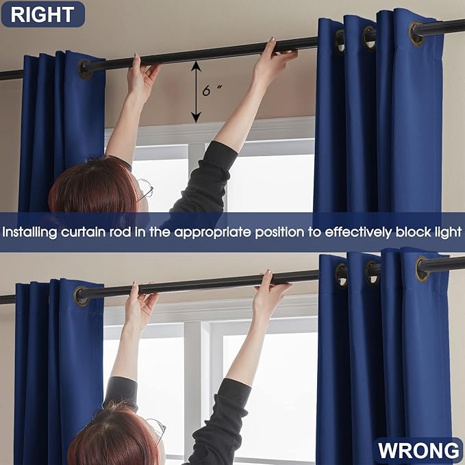 Rutterllow 100% Blackout Curtains 2 Panels, Full Shade 96 Inches Long Complete Drapes for Living Room, Thermal Insulated Bedroom Window Treatment Drapes (Navy Blue, 52x96 inch)