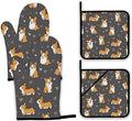 Cute Corgi Dog Oven Mitts and Pot Holders,Heat Resistant Oven Mitts Gloves and Pot Holder for Home Kitchen Decorations Cooking Baking BBQ Gifts,Set of 4