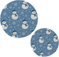 Boccsty Christmas Blue Snowman Trivet Mat 2PCS Winter Snowflakes Round Woven Potholders Kitchen Table Countertop Protector Hot Pads Farmho
