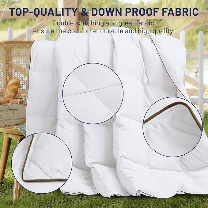 SNOWMAN Extra-Soft Down Blanket King, Lightweight Down Comforter with 8 Corner Tabs, Cooling Bed Comforter for Hot Sleepers, 22oz Fill Weight and Noiseless Down Proof Fabric (White, 106"x90")