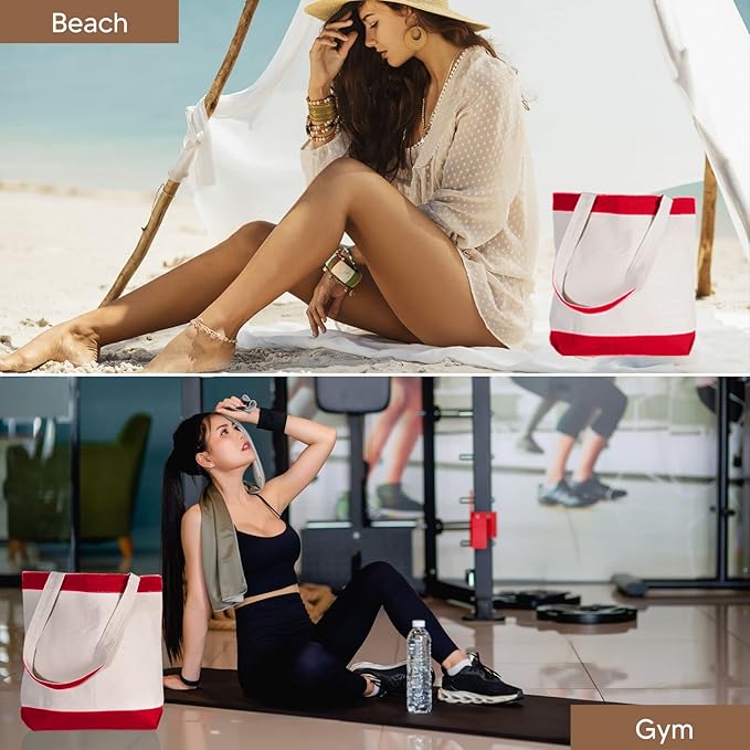 Canvas Tote Bag with Handles for Woman, Reusable Cloth Bag for Groceries and Shopping In Bulk - Blank Cotton Tote Bag, Suitable for DIY Projects HEAVY DUTY, 16"X14.5" With 4” Gusset, Red 8 Pack