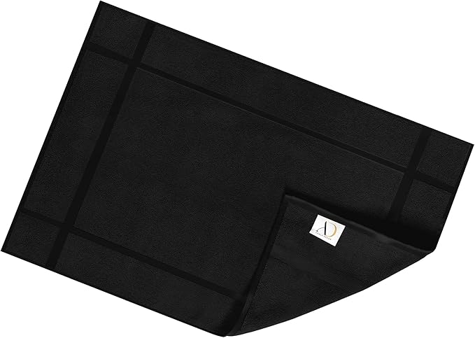 Ample Decor 100% Cotton Bath Mats 24 x 17 Inches, Quick Dry, 1350 GSM Banded Border Shower Bathroom Floor Mat, Not Bathroom Rug - Black Pack of 6