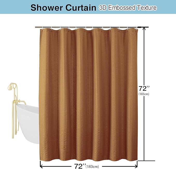 Aiyufeng Gold Shower Curtain for Bathroom, Embossed Textured Fabric Shower Curtain for Bathroom - Soft Cloth & Hotel Spa, Machine Washable, 72X72, Gold