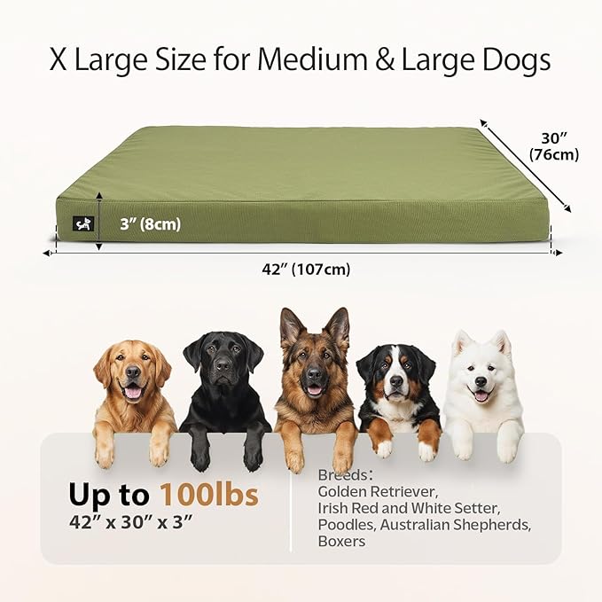 Sytopia 42 Inch Indestructible Dog Beds for Large Dogs, Canvas Outdoor Chew Proof Dog Bed, XL Orthopedic Pet Bed with Waterproof & Washable Removable Cover, Non‑Slip Bottom, Green