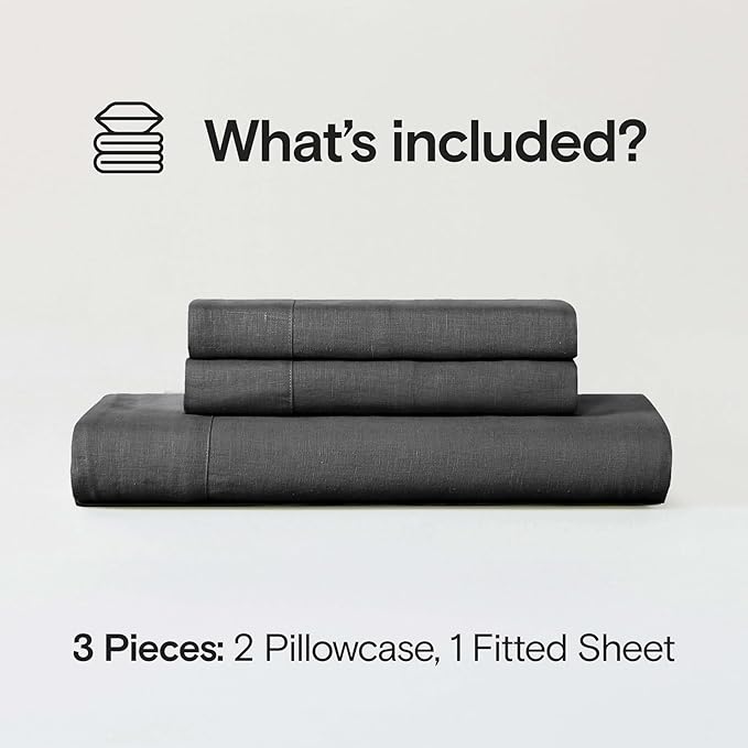 Sijo Stone Washed Organic French Linen Bed Sheet Set, GOTS Certified Organic, Best Cooling Linen Sheet Award by Sleep Foundation, 3 Piece - 2 Pillowcases and 1 Fitted Sheet (Storm, Cal King)