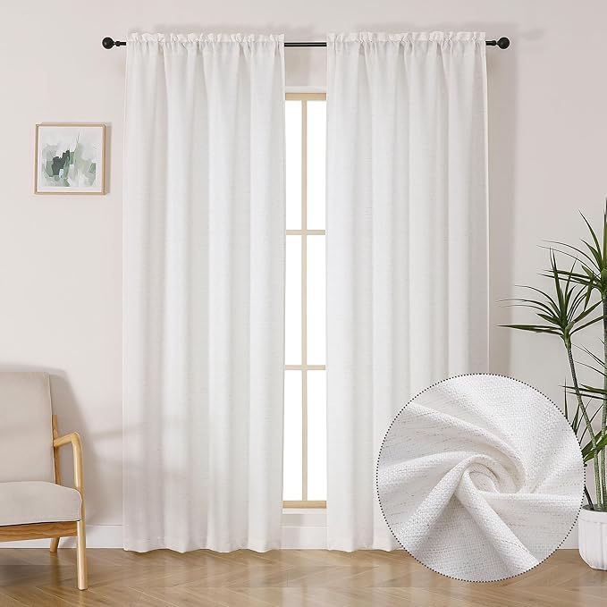 Lecloud Bessie Curtains 84 Inch Length 2 Panels, Faux Linen Textured Light-Filtering Privacy Bedoom Curtains, Farmhouse Rod Pocket Window Drapes for Living Room Dining Room, Each 40 W x 84 L, Natural