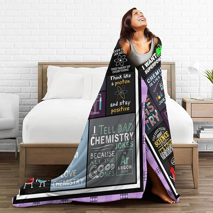 wsradto Science Chemistry Blanket Funny Lab Gifts for STEM Lover Throw Blanket Cozy Fleece Flannel Lightweight Stuff Plush for Men Women Chemists Physics Adults for Couch Sofa Bed Home Decor 60"x80"
