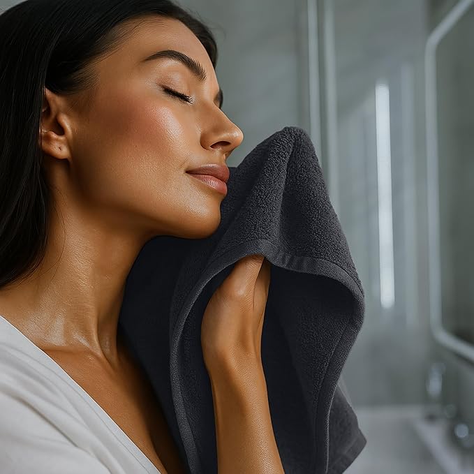 RIVERSIDE 12 Pack Washcloths - 12x12 Inches, 500 GSM, 100% Ring-Spun Cotton - Soft, Absorbent & Durable Face and Body Towels - for Bathroom, Spa, Gym, Makeup Removal & Everyday Use - Charcoal