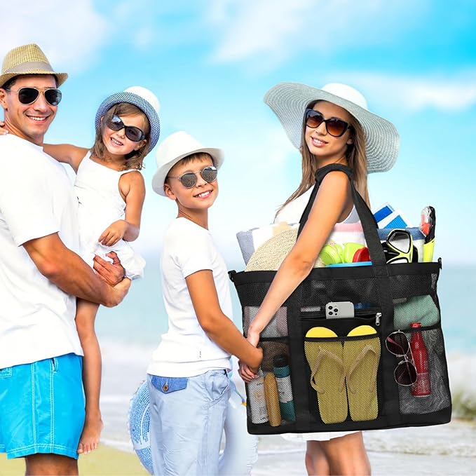 F-color Mesh Beach Bag Family - Large Tote Bag for Cruise Pool Toys Beach Vacation Essentials