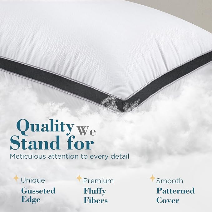 viewstar Bed Pillows Different Sizes Set of 2, Hotel Quality Cooling Down Alternative Gusseted Pillows for Side, Back, or Stomach Sleepers, Styles, Colors, Plush, Black, Queen