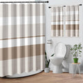 Culudea Striped Modern Boho Waffle Textured Cloth Shower Curtain Set, Taupe White Beige Horizontal Stripe Bathroom Window Waterproof Shower Curtains for Bathroom Decor