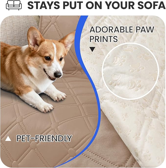 CYCMACO Waterproof Couch Covers for Pets, Waterproof Dog Bed Cover, Anti-Slip Soft Dog Blankets, Couch Cover for Dogs Washable, Pet Blanket for Puppy Large Dogs Cat (82x102 Inch, Khaki)