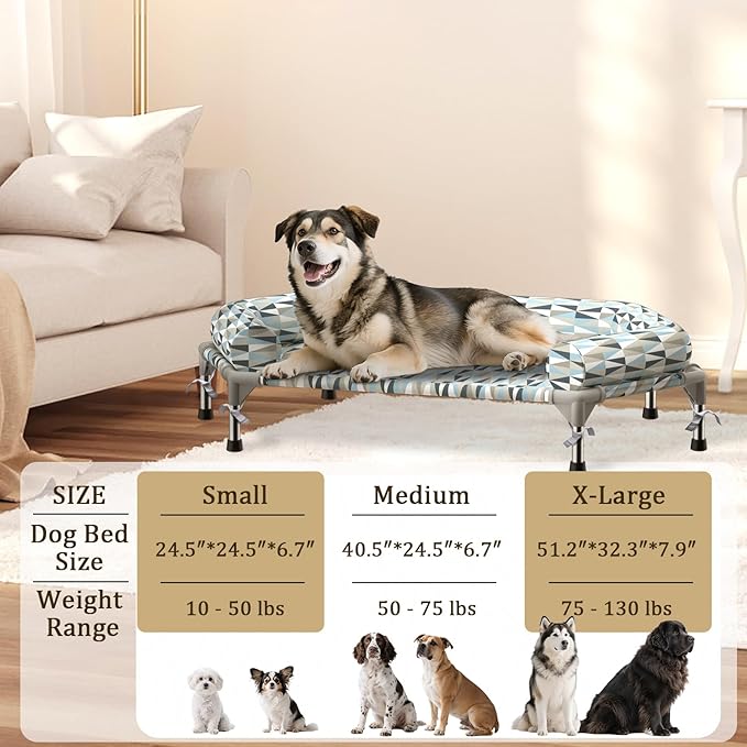 Pyowmgd Orthopedic Dog Bed - Beds Bolster,Cooling Elevated Dog Beds with Metal Frame,Raised Dogs Bed,Easy to Assemble,Up to 80 lbs,Medium
