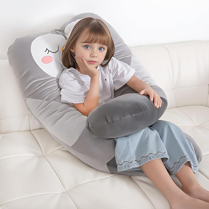 MLdian 47x23 inch U Shaped Long Plush Body Pillows for Kids, Stuffed Animal Penguin Soft Large Pillow for Sleeping, Big Cute Plushies, Washable Cover, Gift for Boys and Girls