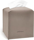 Tissue Box Cover Holder, PU Leather Tissue Box Cover Square with Bottom Belt, Cube Tissue Holder for Bathroom, Modern Organizer for Car, Office, Tabletop (Deep Lotus Root)