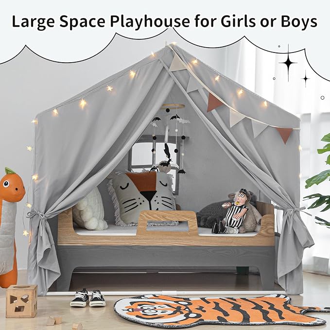 Kids Play Tent Indoor, Play Tents for Kids, Razee Large Playhouse Tent Play House with Padded Mat, Tent Castle for Toddlers, Play Cottage Kid Toys for Boy Girl Birthday Gift (Grey)