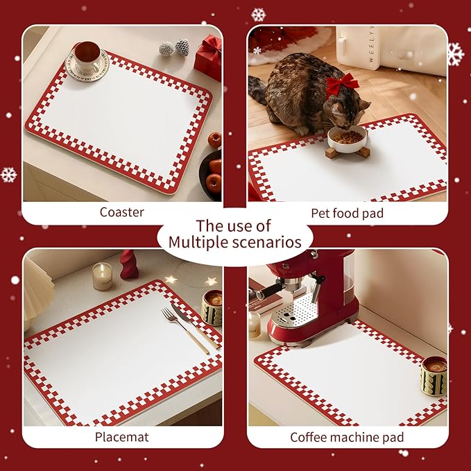 Red Coffee Mat for Countertop 16x24 Super Absorbent & Cuttable Kitchen Mat for Counter Coffee Maker Winter Kitchen Decor,Red White
