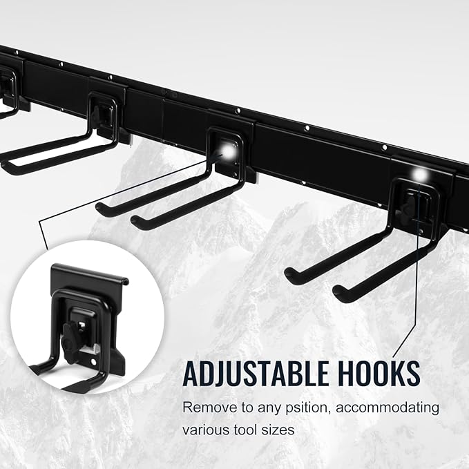 Aking Ace Garage Organization Wall Mount, 32inch Garden Tool Organizer With 6 Clamping Hooks, Heavy Duty, Garage Hanging Storage Rack For Yard Tools, Shovel, Shed, Hold Up to 300lbs (32Inch Black)
