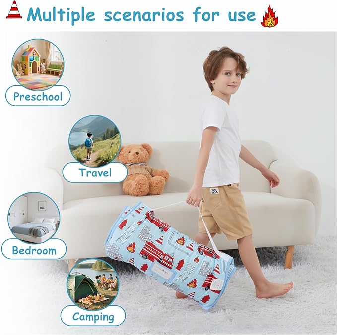 Toddler Nap Mat with Pillow and Blanket, Extra Large Rolled Napping Mats,Toddler Sleeping Bag for Daycare,Kids Sleeping Bags for Sleepover,Toddler Sleeping Bag Camping