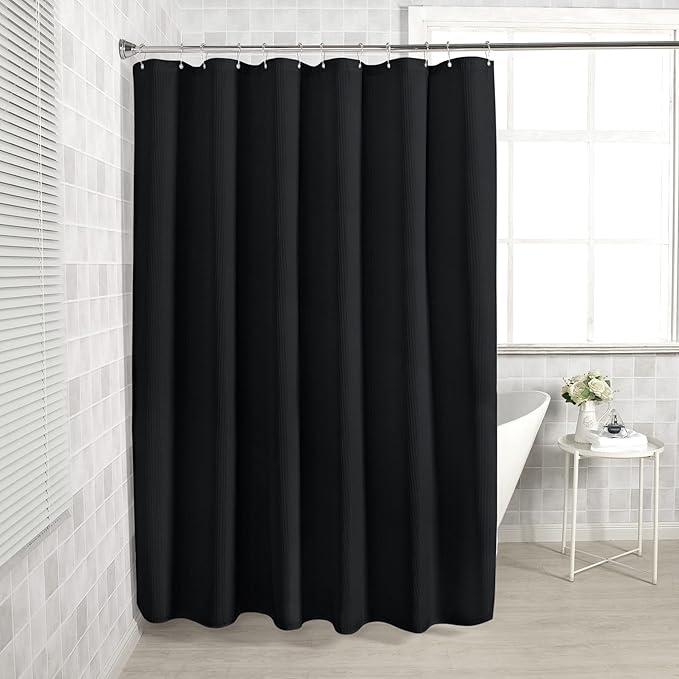 AmazerBath Waffle Shower Curtain, Heavy Duty Fabric Shower Curtains with Waffle Weave Hotel Quality Bathroom Shower Curtains, 72 x 78 Inches (Black)