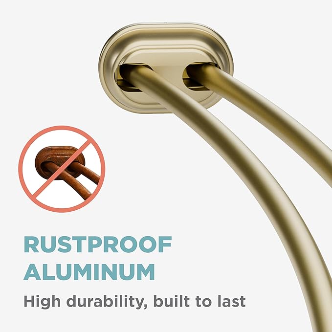 Zenna Home Rustproof Double Curved Shower Curtain Rod, No Drill Tension Mount, 50 to 72 Inches Adjustable Tension Shower Rod for Bathroom, Curves Out for Extra Room, Gold
