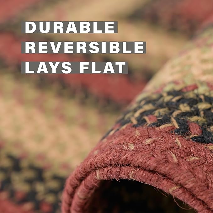Homespice Highland Oval Braided Rugs 20x30 - Jute Country Kitchen Rugs for Cabin Decor, Reversible, No Shed Jute for Low Maintenance