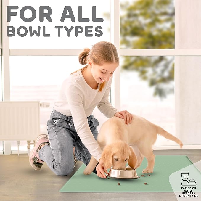 PetHappily Dog Food Mat - Raised Edges Dogs Mat for Food and Water Prevent Spill, Waterproof Cat Food Mats Protect Floors, Easy Clean Dog Bowl Mats for Food and Water, Silicone Pet Food Tray