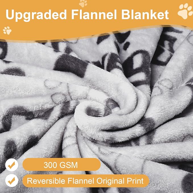 Gowyeg Dog Blankets for Large Dogs Upgraded, Dog Cat Flannel Blankets Washable, Cute Bone Paw Print Blanket for Bed Cover, Couch, Crate, 80x60 inch