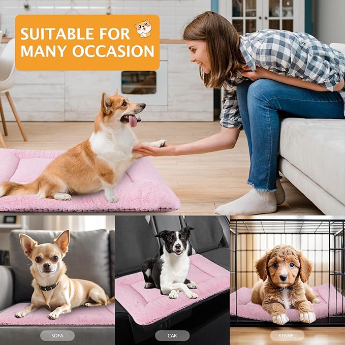 Vetasac Reversible Dog Bed Mat with Plush and Corn Velvet,Soft Warm Pet Cushion, Dual Purpose Washable Sleeping Mattress Bed for Small Medium Large Dog and Cat XB004 (48"*30", Pink)